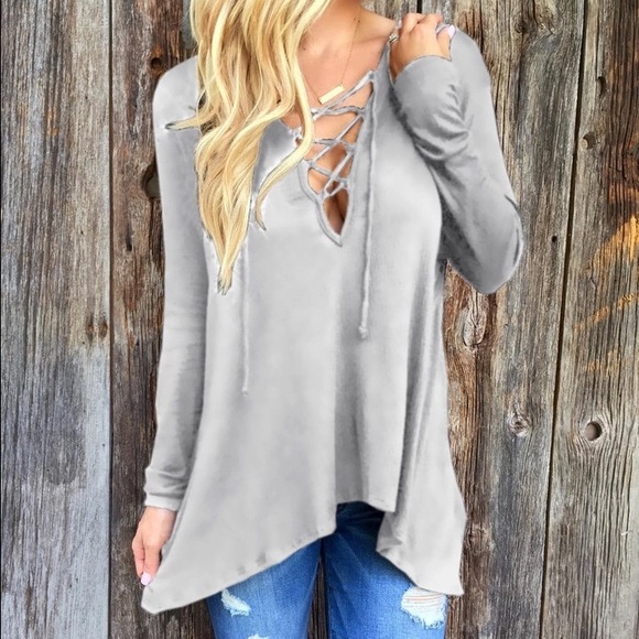 Tops - Long sleeve loose hoodie shirt T104