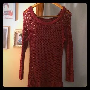 AE see-through cable sweater in maroon