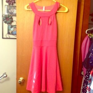 Mod Cloth pink A-line with peepholes below collar