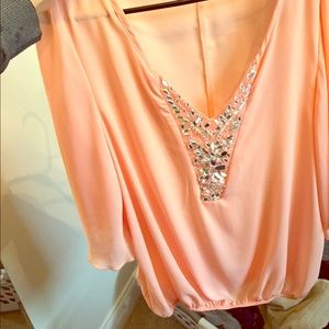 Peach Rhinestone Detail Blouse Charlotte Russe XL
