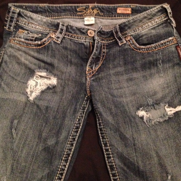 Distressed Silver Denim Jeans