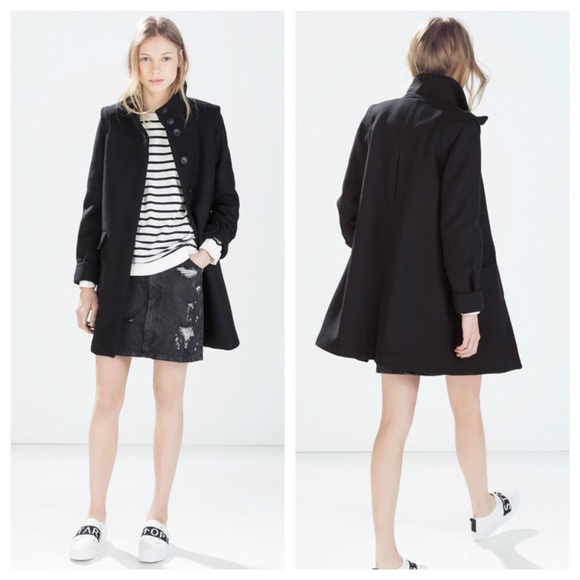 Zara Jackets & Blazers - ZARA BLACK WOOL BLEND PLEATED COAT JACKET S