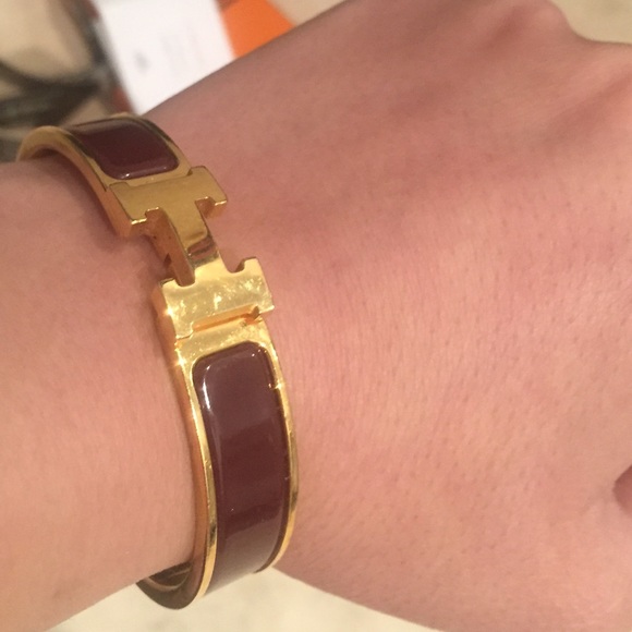 100% Authentic Hermes H burgundy gold bracelet