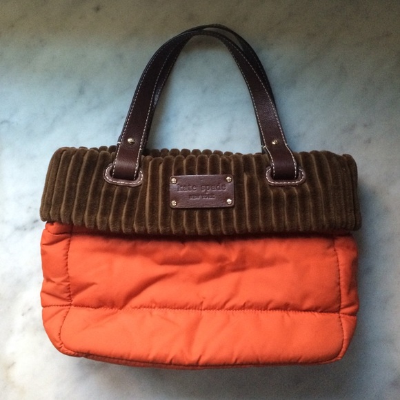 kate spade Handbags - Kate Spade orange puffer bag w/brown velour trim. kate spade Handbags - Kate Spade orange puffer bag w/brown velour trim.