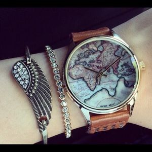 A world map watch, worn once