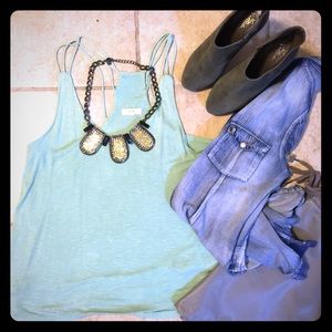 Mint green line loose flowy tank top tunic