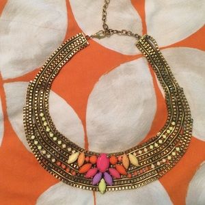 Gold and neon statement necklace.