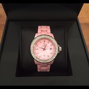 TOY Pink Plasteramic Watch with Crystals-EUC🎀