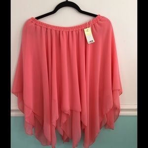 🔴 Salmon skirt chiffon asymmetrical layered flowy