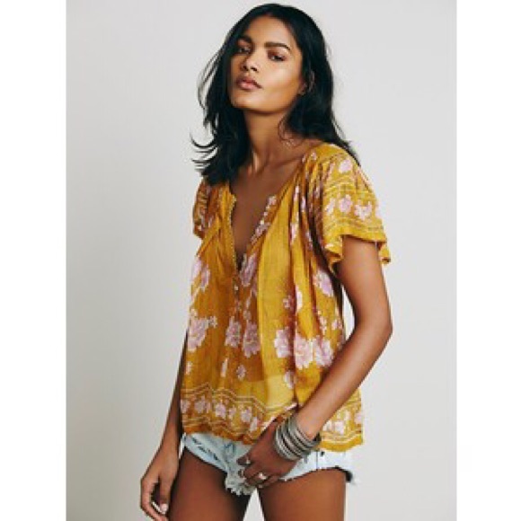 ISO Free People Printed Peasant Top in Saffron  L