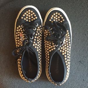 Superga black and gold sneakers size 7.5