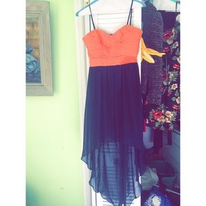 Coral and navy high low dress
