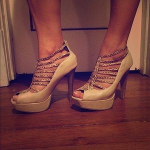 Nude heels with animal print detail