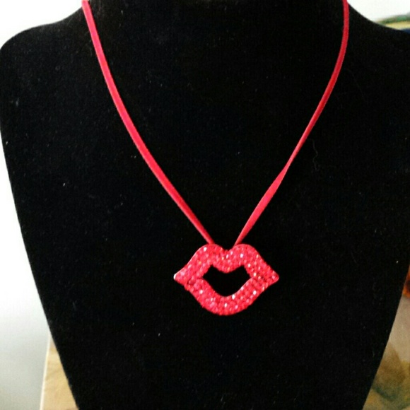 DONATING SOON..Taylor Swift's red lips - rhinestone necklace.