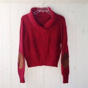 Dark red would blend sweater leather elbow patches