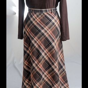 100% Wool, Brown Plaid Skirt