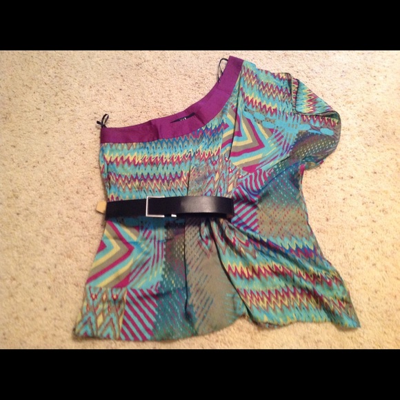 Silky off shoulder top - ethnic print.