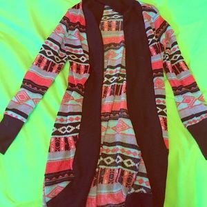 Tribal print, multi color, long knit sweater