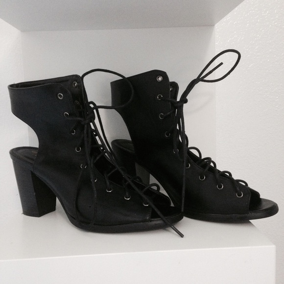 Block heel lace up booties