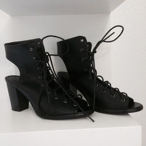 Block heel lace up booties