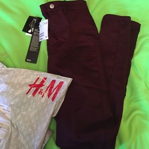 Maroon super skinny high waist jeans