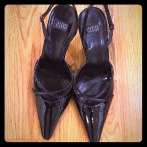 Anne Klein black patent leather sling backs