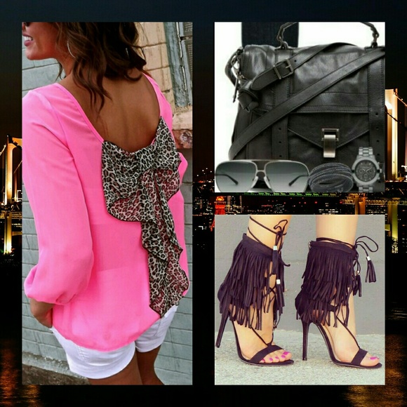 Tops - 🎀 Chiffon blouse with Leopard bow 🎀