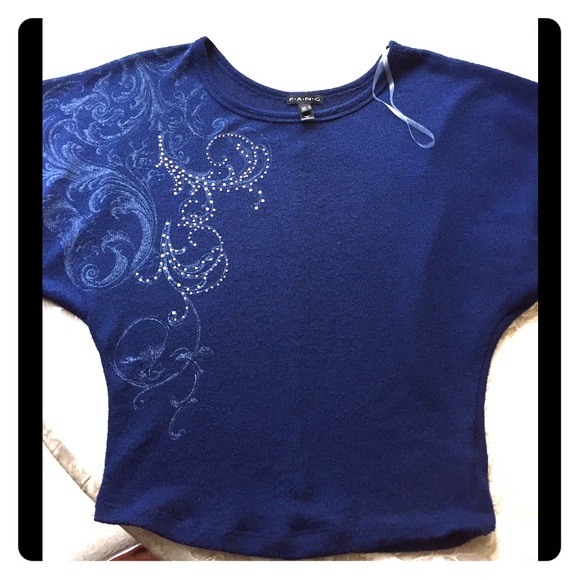 FANG gorgeous blue dressy top/sweater, size small!