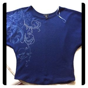 FANG gorgeous blue dressy top/sweater, size small!