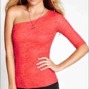 Coral lace one shoulder top