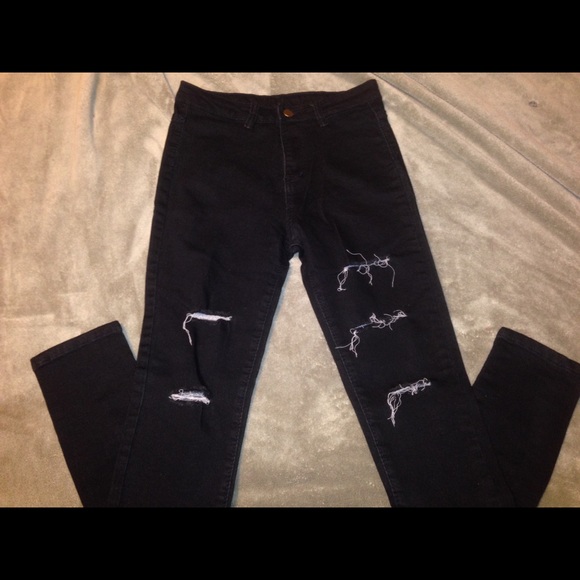 Black high waist distressed skinnys