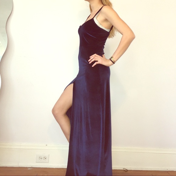 Blue Missguided velvet maxi dress