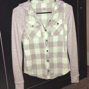 Mint blue and grey button up long sleeve.