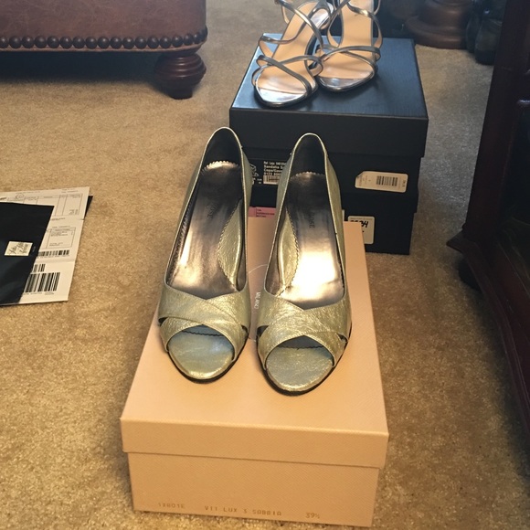 Silver open toe wedges