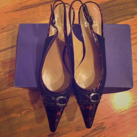 Stuart Weitzman Black/ Patent Leopard sling backs