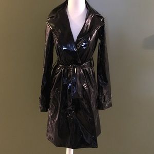 Patent leather black trench