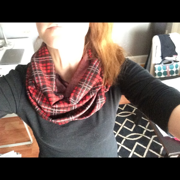 Plaid infinity scarf.
