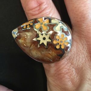 Italian enamel/glass sterling  tear drop ring
