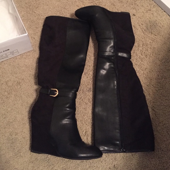 F21 knee high wedge boots