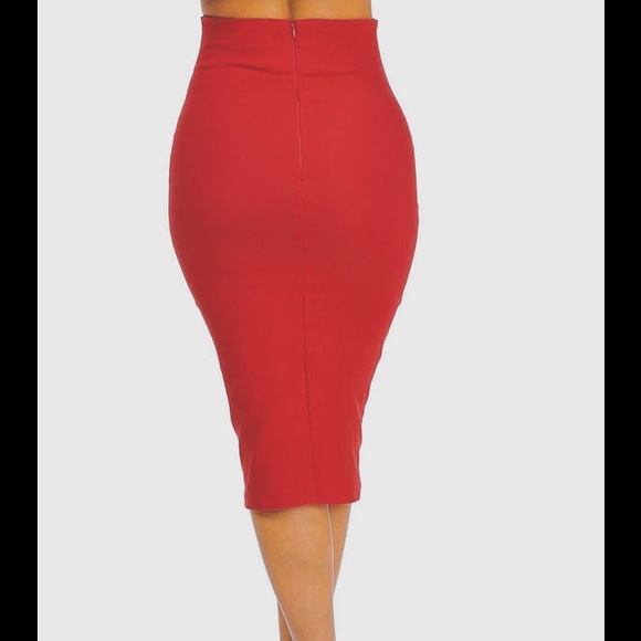Coral high waisted pencil skirt - Picture 2 of 4
