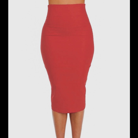 Coral high waisted pencil skirt - Picture 4 of 4