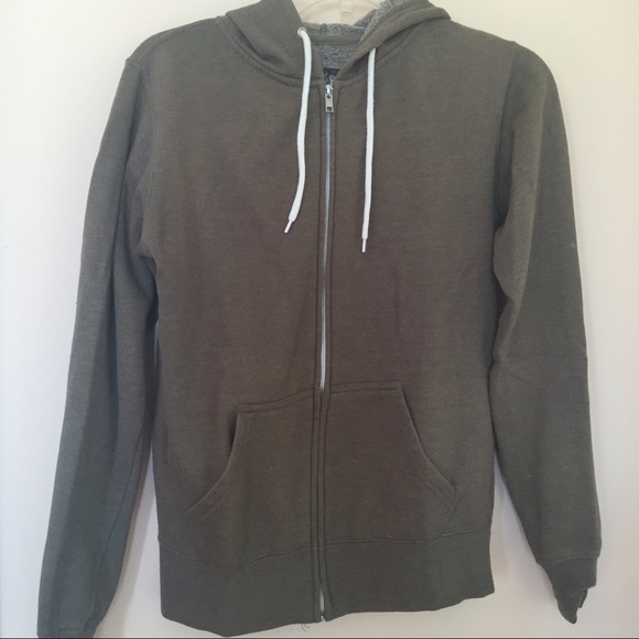 Full Tilt olive green zip-up hoodie, size small.