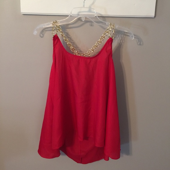 Sexy Red Clubbing Blouse Shirt with Gold Chains - Picture 1 of 4