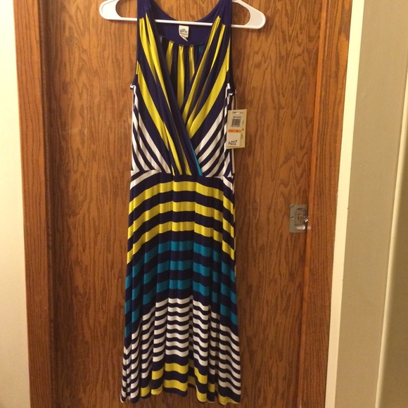NWT Sangria navy yellow white & teal striped dress
