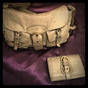 Authentic Grey Leather Coach Satchel & Wallet