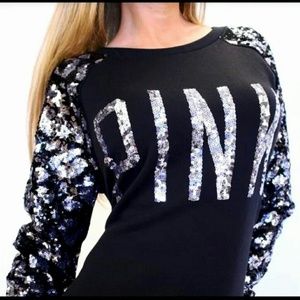 PINK Leopard Cheetah Bling Sequin Sleeve Sweater