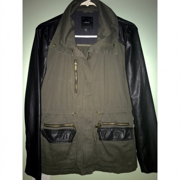 Green and leather trench coat