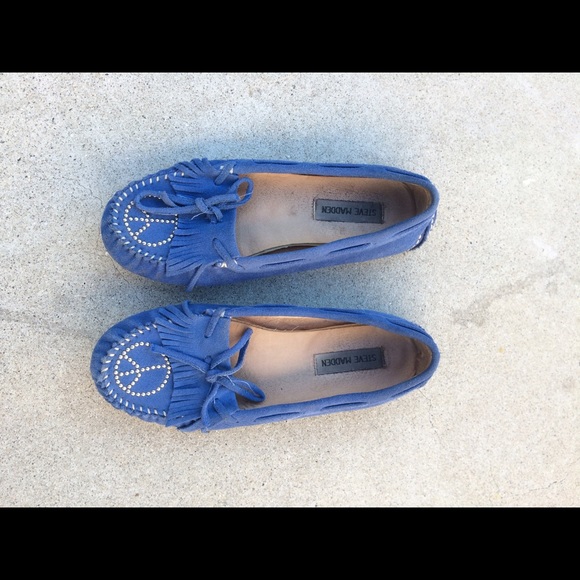 Blue Steve Madden Peace Sign Moccasins