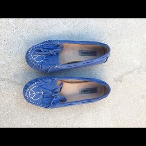 Blue Steve Madden Peace Sign Moccasins