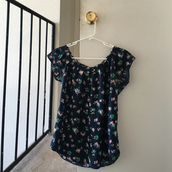 Blue Floral Tie Back Blouse - Picture 1 of 4